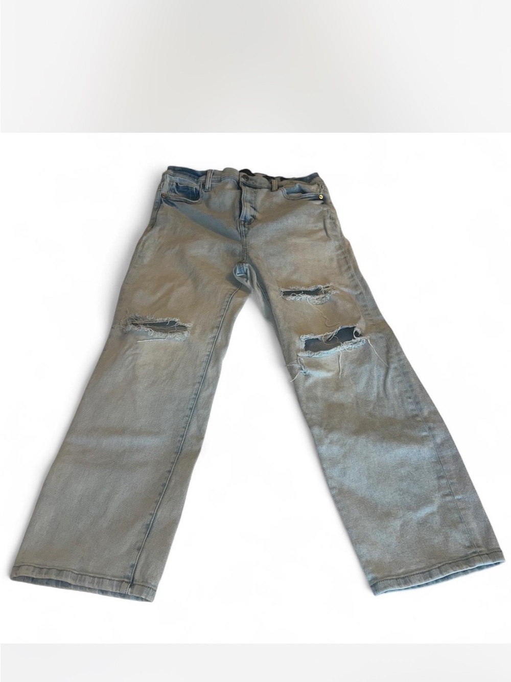Kendall&Kylie Women’s Distressed Light Blue Jeans - Icon High Rise Straight Fit